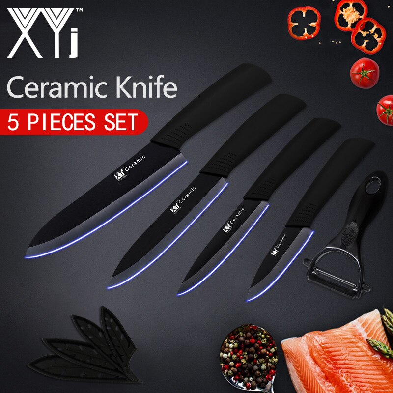 XYj Ceramic Knife Kitchen Knives Set 3" 4" 5" 6" Zirconia Knife Peeler Black White Paring Fruit Vegetable Cooking Knives Set: Black blade