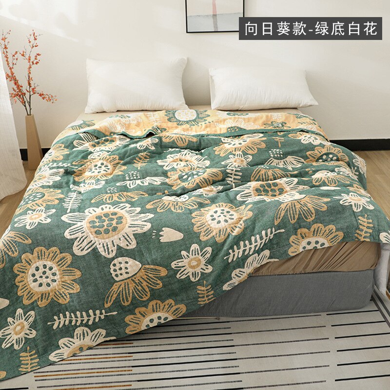 Katoen Vier Lagen Dik Gaas Handdoek Deken Sofa Cover Soft Trooster Lente En Zomer Dikke Vel Boho Sprei: Green C