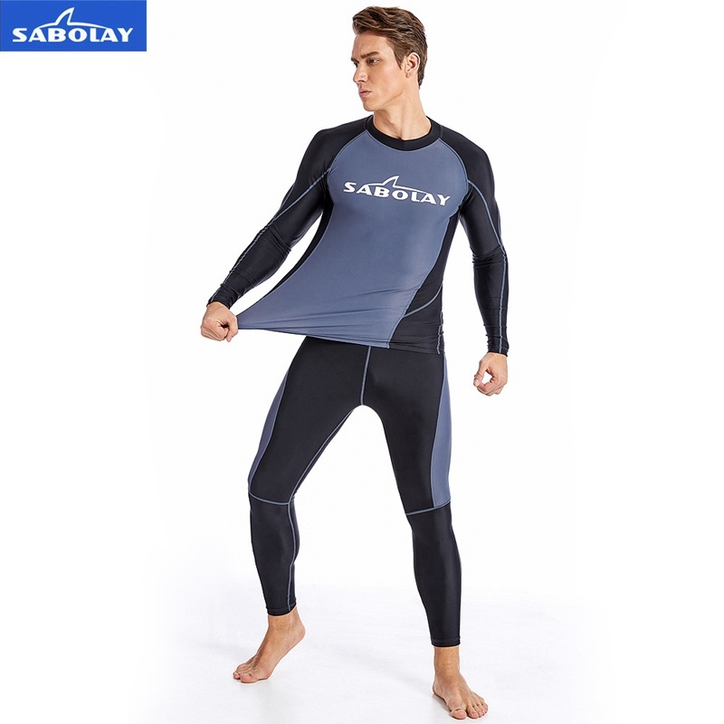 SABOLAY Men Rashguard Lycra Super Elastic Long Sleeve Surfing Diving Swim Sunscreen UV Quick Dry Swimwear Protect T-shirt Pants