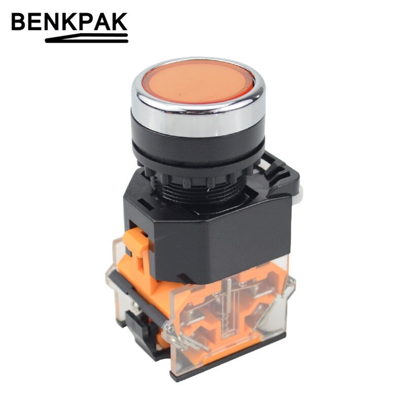 22mm self locking push button switch 1NO+1NC: Orange