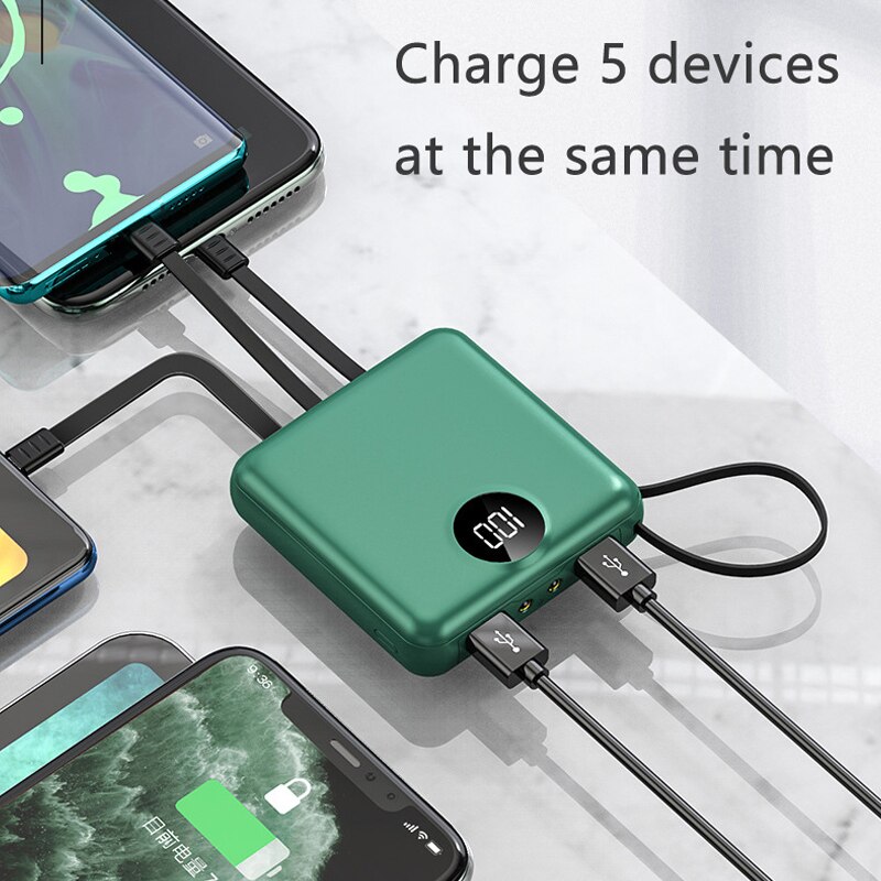 Vogek Mini Power Bank Met Kabel Zaklamp Powerbank Led Power Display Draagbare Oplader Snelle Oplader Voor Xiaomi Huawei Samsung