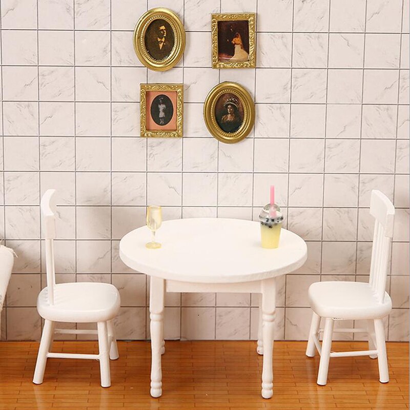 1:12 Dollhouse Miniature Furniture Wooden White Dining Table Chair Model Set Dollhouse Furniture Accessories