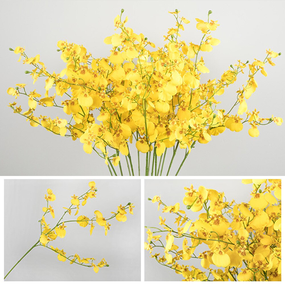 Yellow Artificial Flower Plant Home Decoration Plastic Bouquet Single Orchid Yellow Branch Flower Festive & Party Supplies