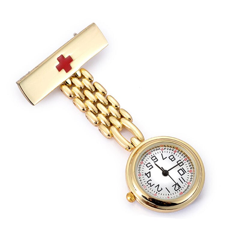 Klassiske simple sygeplejerske lommeure damehjerte rustfrit stål krystal vintage lommeringe til damer: Guld