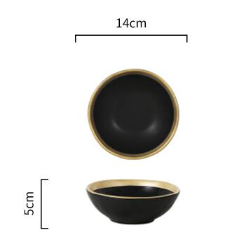 Assiette et bol en céramique à incrustation d'or, collection de vaisselle à bord doré, service de table blanc et noir doré: 260ml black bowl