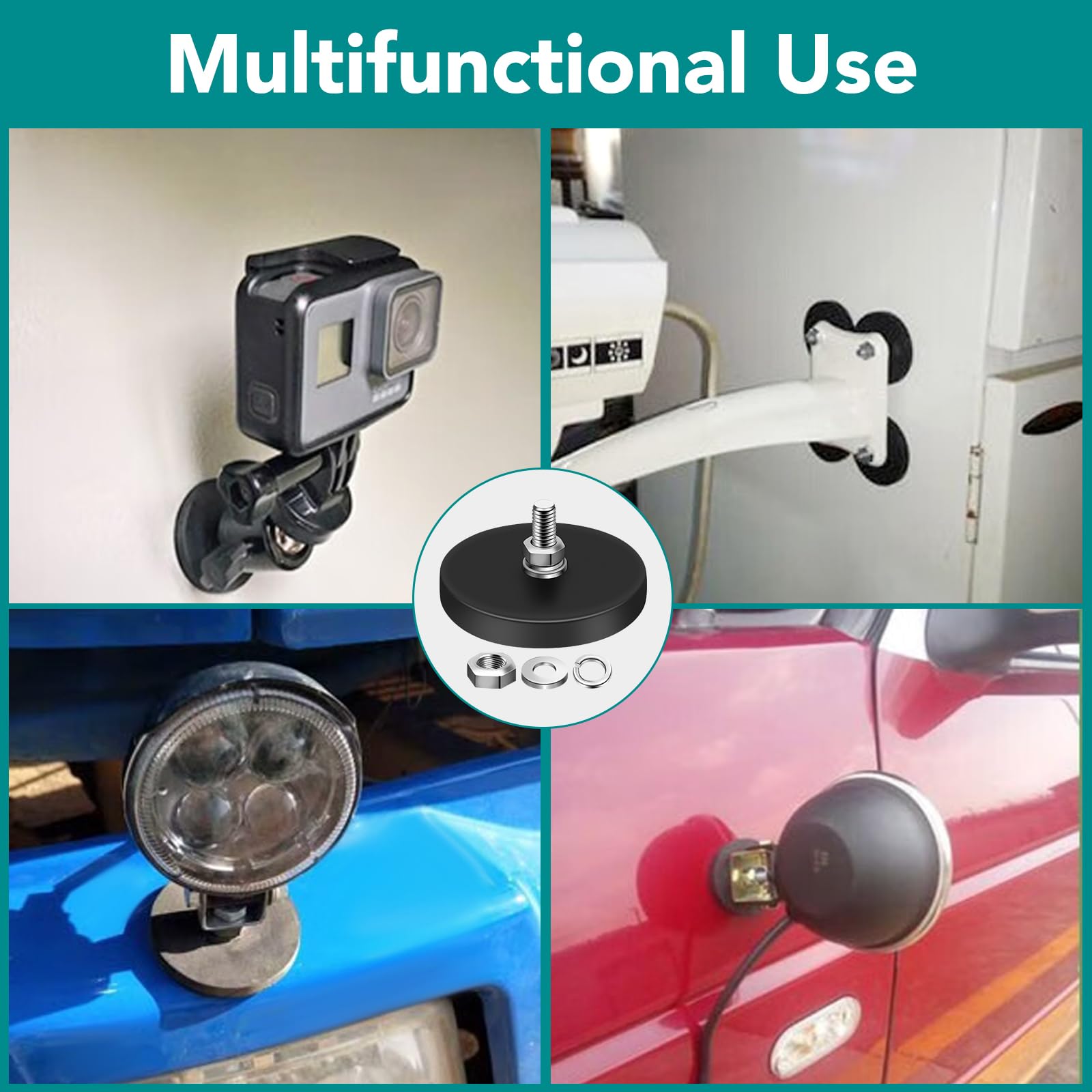 Rubber Coated Magnet Neodymium Magnet Base with Threaded Studs and Nuts Strong Flag Magnet Mount Base Black Rubber Coated Magnet