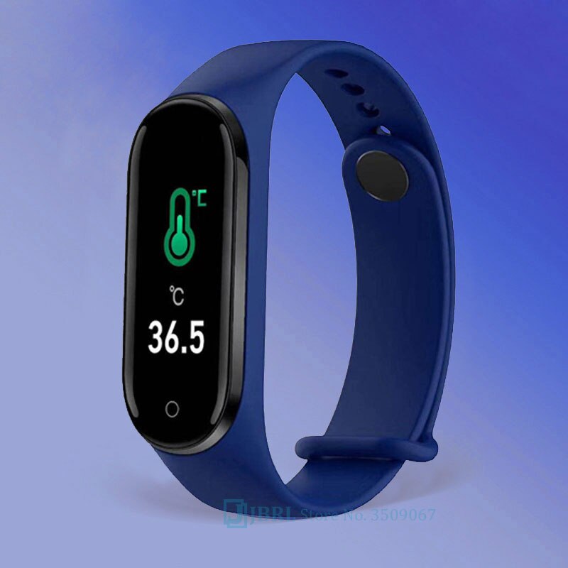 Più nuovo Temperatura Intelligente Wristband Degli Uomini Delle Donne Bluetooth Smartband Laides di Fitness Mens Del Braccialetto di Android IOS Phone Heart Rate Orologio: silicone blue