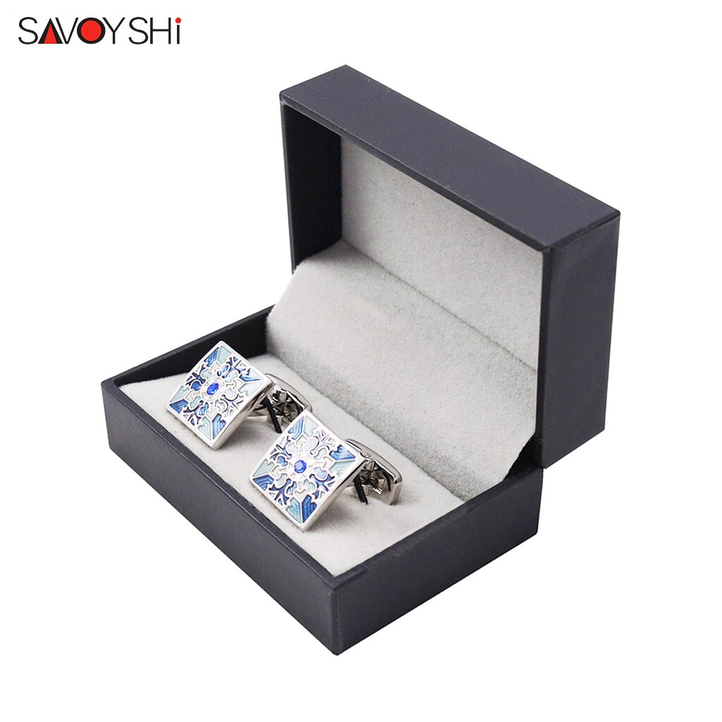 Savoyshi Prachtige Patroon Manchetknopen Voor Heren Shirt Knoppen Blue Enamel Manchetknopen Huwelijkscadeau Gratis Graveren Naam: Cufflinks with Box A