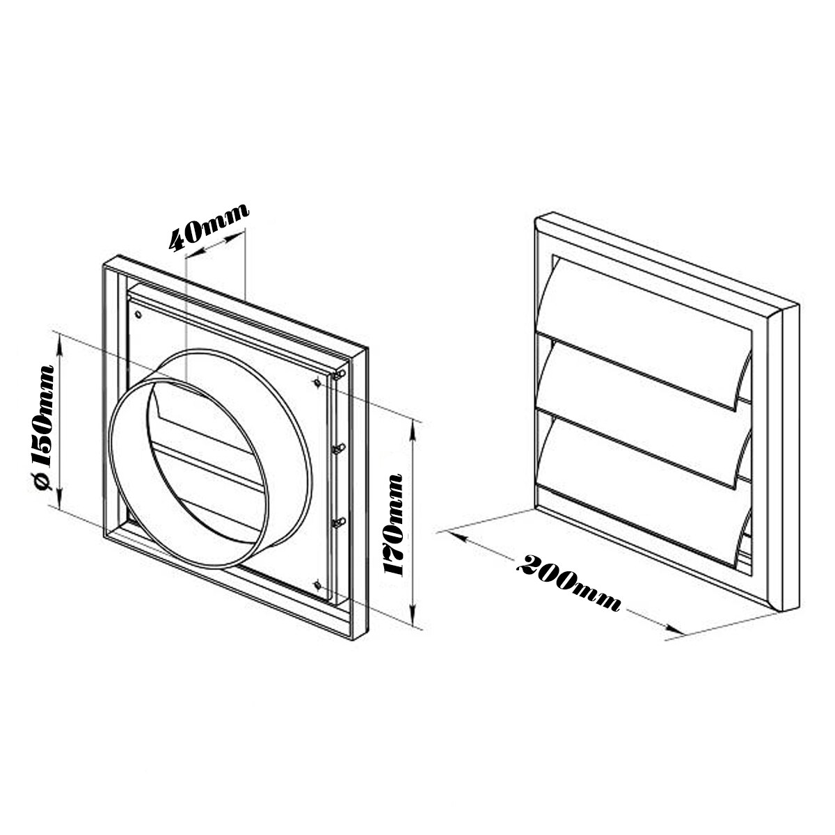 Air Vent 200x200x40mm Grille Ventilation Cover Plastic White Wall Grilles Duct Heating Cooling Vents For Kitchen Bathroom