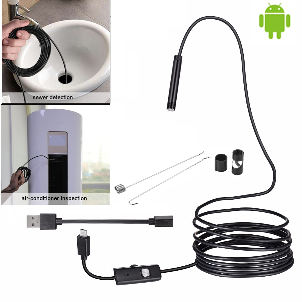 Cámara endoscópica Android de 5mm, IP67, impermeable, compatible con teléfono inteligente OTG y UVC, endoscopio USB de serpiente HD para máquina/PCB/inspección