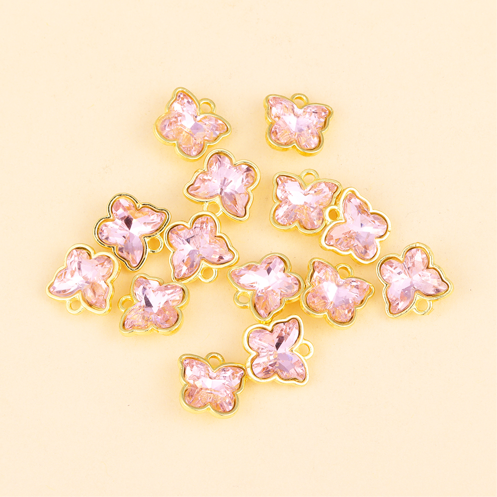 10 Uds. De abalorios de mariposa de cristal Multicolor de 11mm, colgante pequeño de cristal, manualidades, pendientes, collar, accesorios de decoración de joyería: COLOR ORO ROSADO