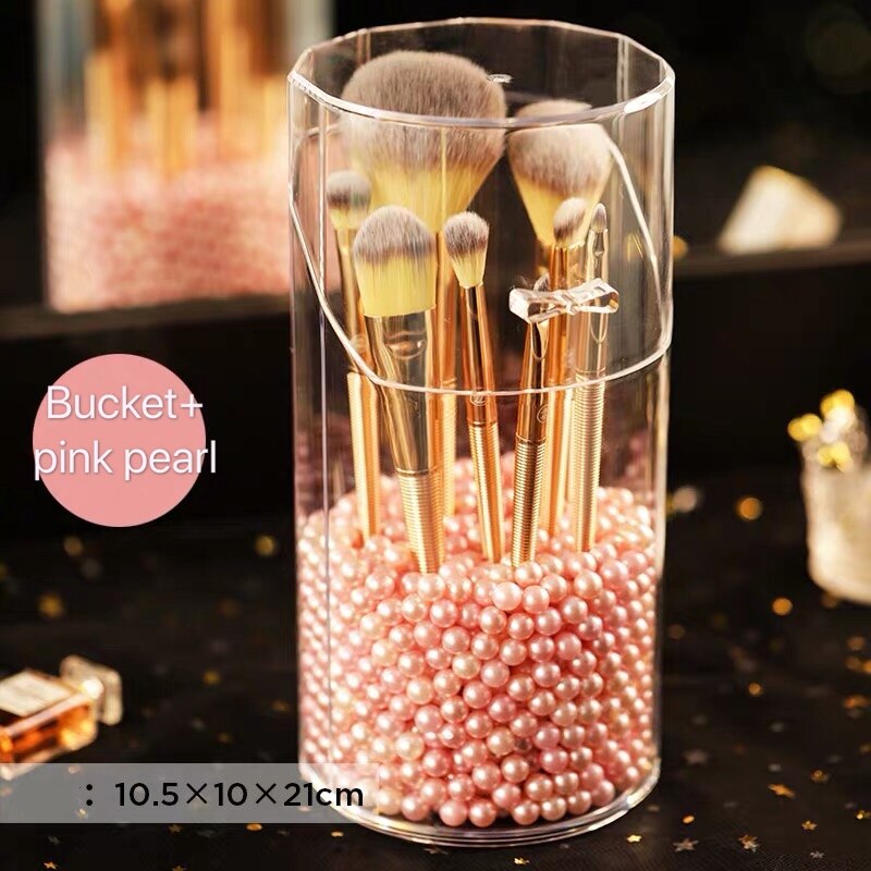 Acryl Make-Up Kwasten Organisator Opbergdoos Cosmetische Make-Up Organizer Helder Make-Up Borstel Houder Pen Houder Zonder Borstel: bucket pink pearl