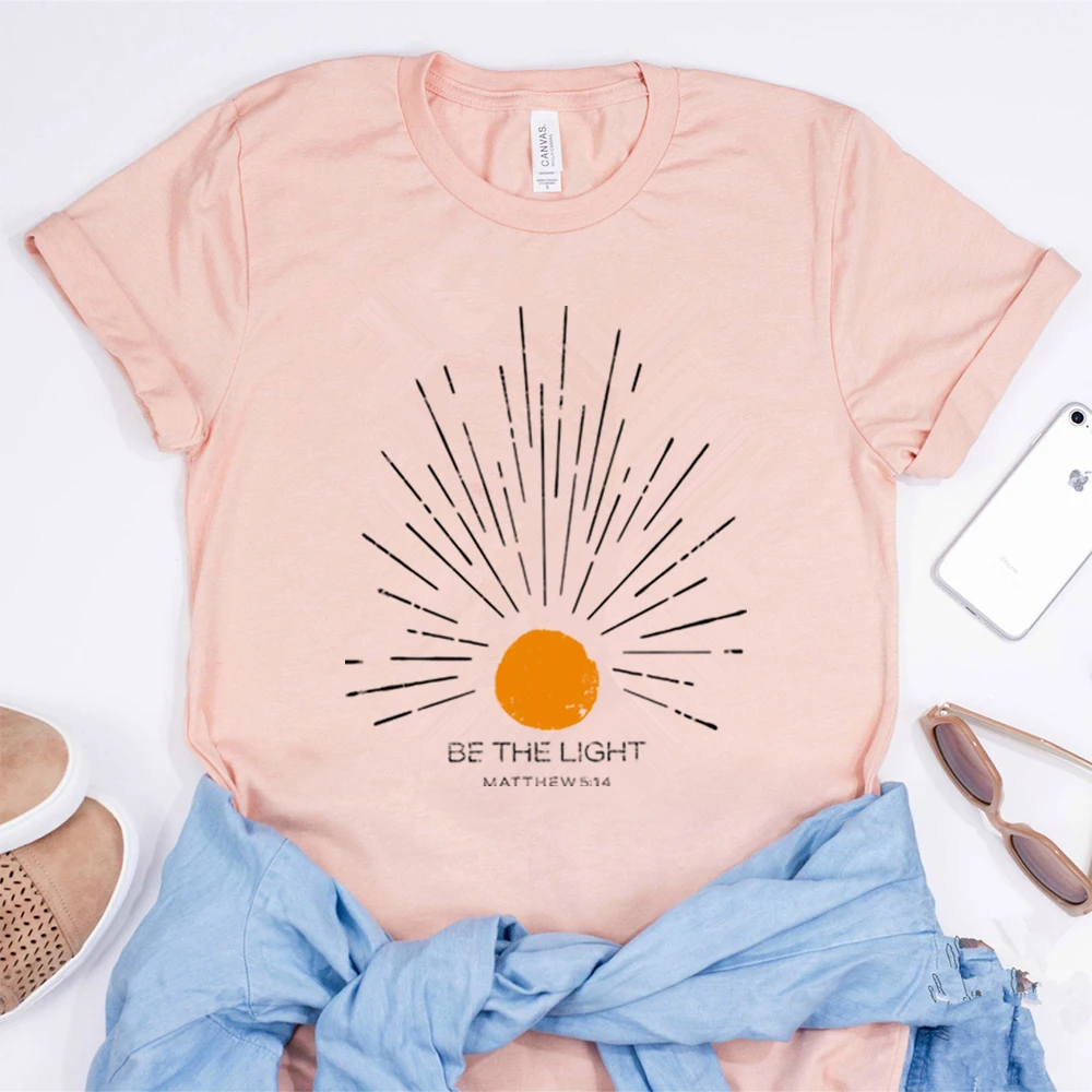 Sein das hell Mathew 5 14 Sonnendurchbruch T-Shirt Jahrgang Bibelvers Shirt christliches T-Shirt Sonne Tee Boho oben inspirierendes: XXXL / Beige