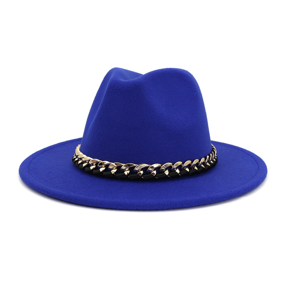 Europæisk amerikansk imiteret uldne bowlerhatte til kvinder mænd vinter efterår vintage bredskygget top jazzhat fedora kasketter med kæde: 14