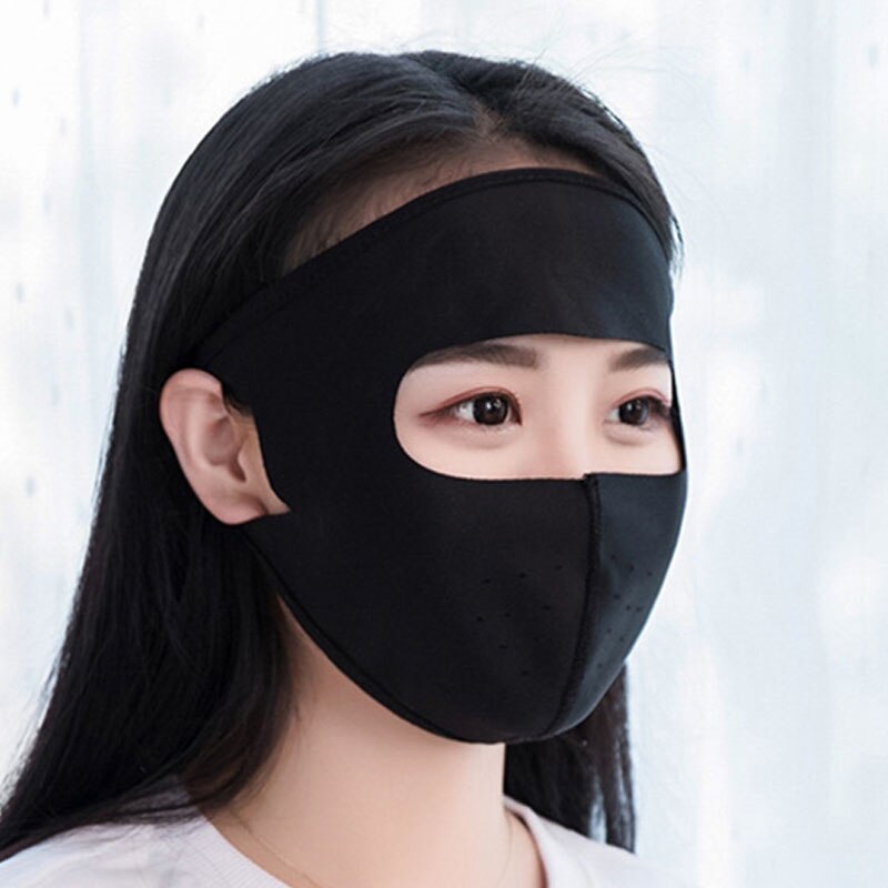 Abeso Zon Bescherming Masker Zomer Ijs Zijde Cooling Ademend Volgelaatsmasker Voor Motorrijden Outdoor UV Blokkeren Masker A7339: Black