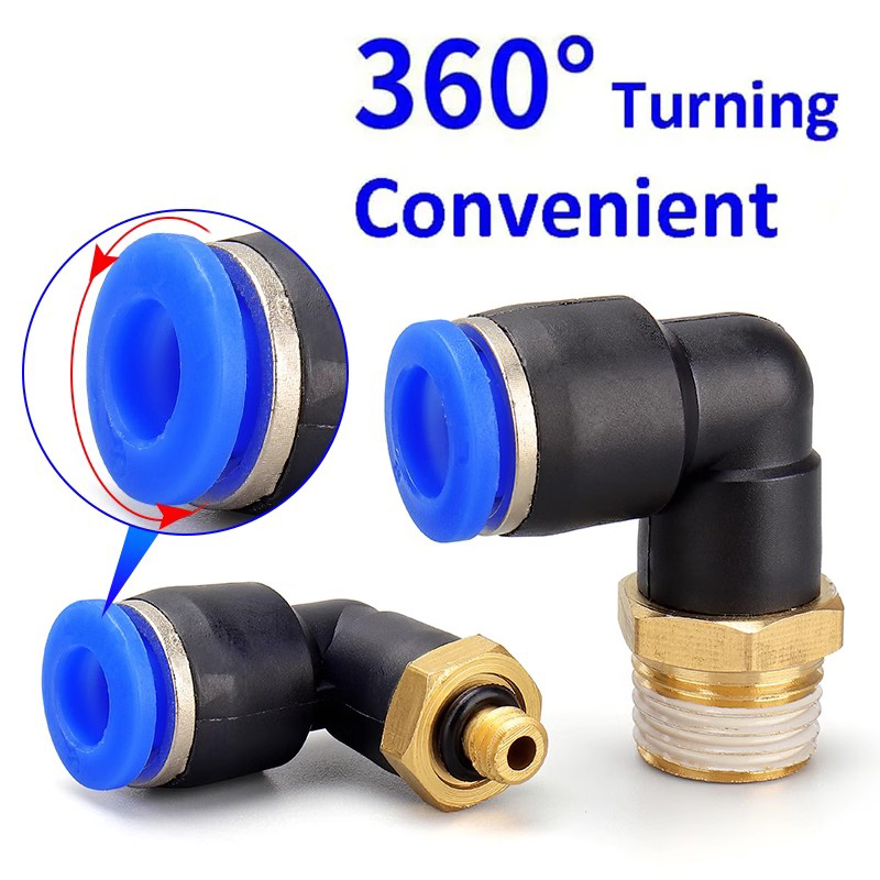 20/50/100PCS Pneumatic Air Connector PL 4 6 8 10 12mm Thread 1/8 1/4" 3/8" 1/2" Trachea Elbow Air Fittings Hose Quick Connecto