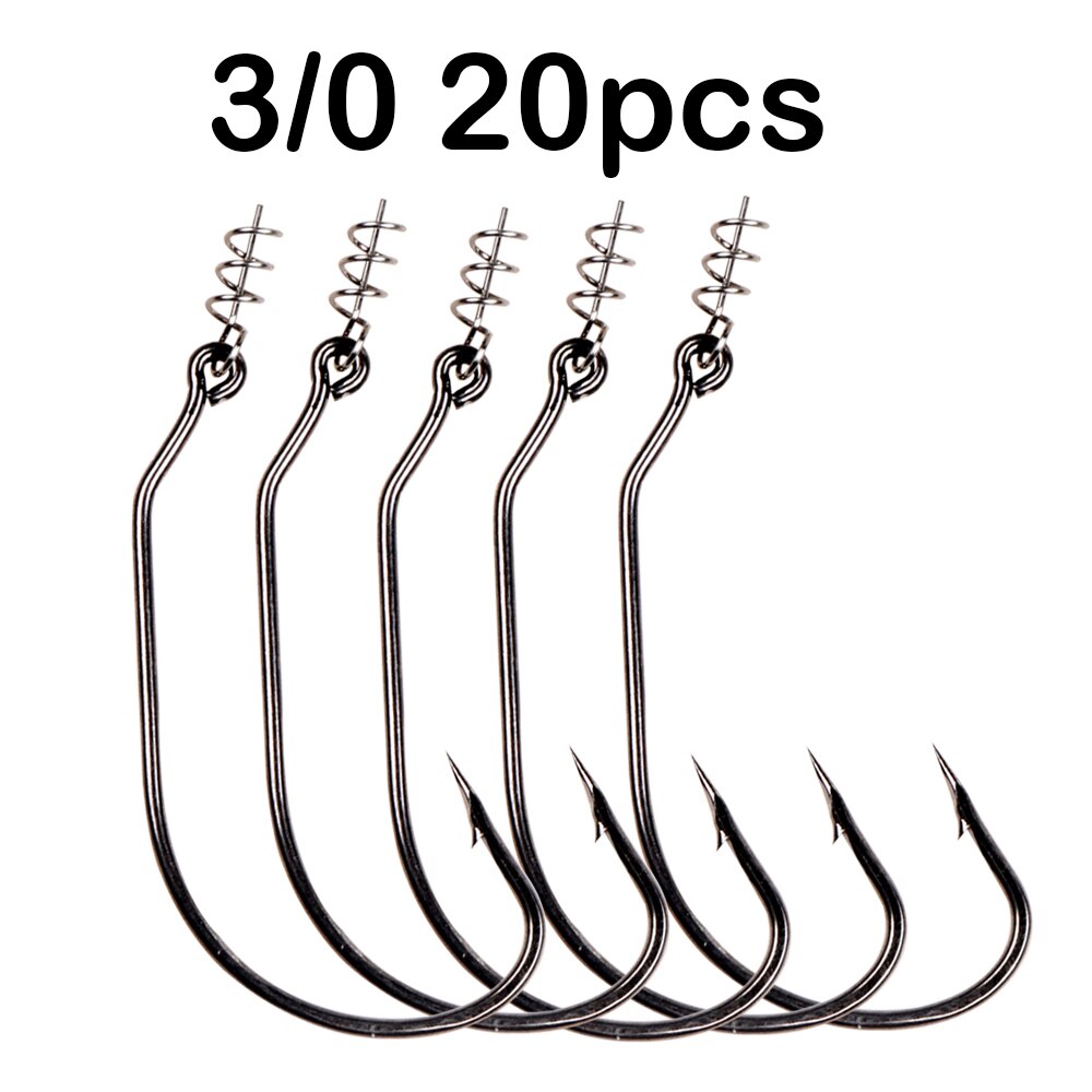 JOHNCOO 20pcs Offset Fishing Hook Carbon Steel Wide Crank Fishhook For Soft Lure Bass Barbed Carp Fishing Tackle Worm Hook