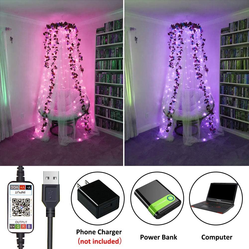 Usb led string ljus bluetooth kontroll gatugirland string lampa vattentät utomhus älvljus för julgransdekoration