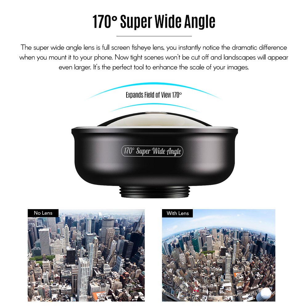APEXEL APL-HD5SW 170 Graden Super Groothoek Lens voor Dual/Single Lens Smartphone voor iPhone Samsung Galaxy Huawei Smartphone