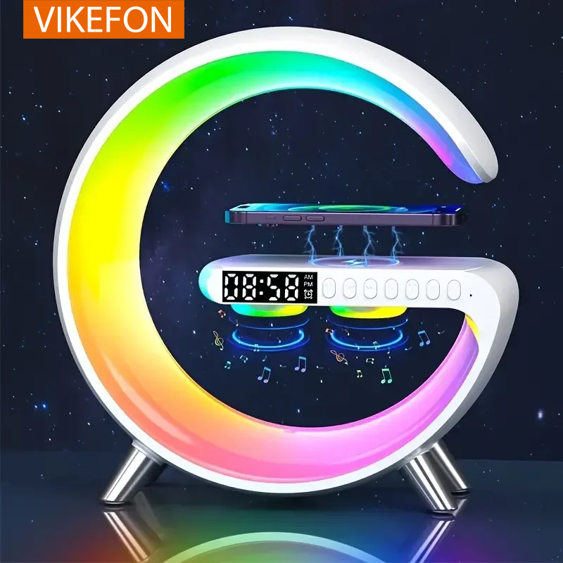 RGB Nachtlicht Lampe Multifunktions Wecker TF Blueotooth Lautsprecher 15 W Drahtlose Ladestation Pad Für iPhone 15 14 13 12 8