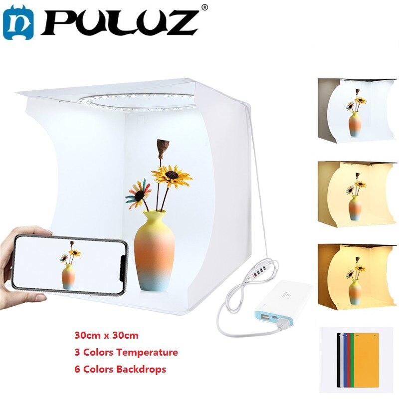 PULUZ 30cm Studio Diffuse Soft Box Opvouwbare Draagbare Ring Light Photo Verlichting Studio Schieten Tent Box Kit 6 Kleuren achtergronden