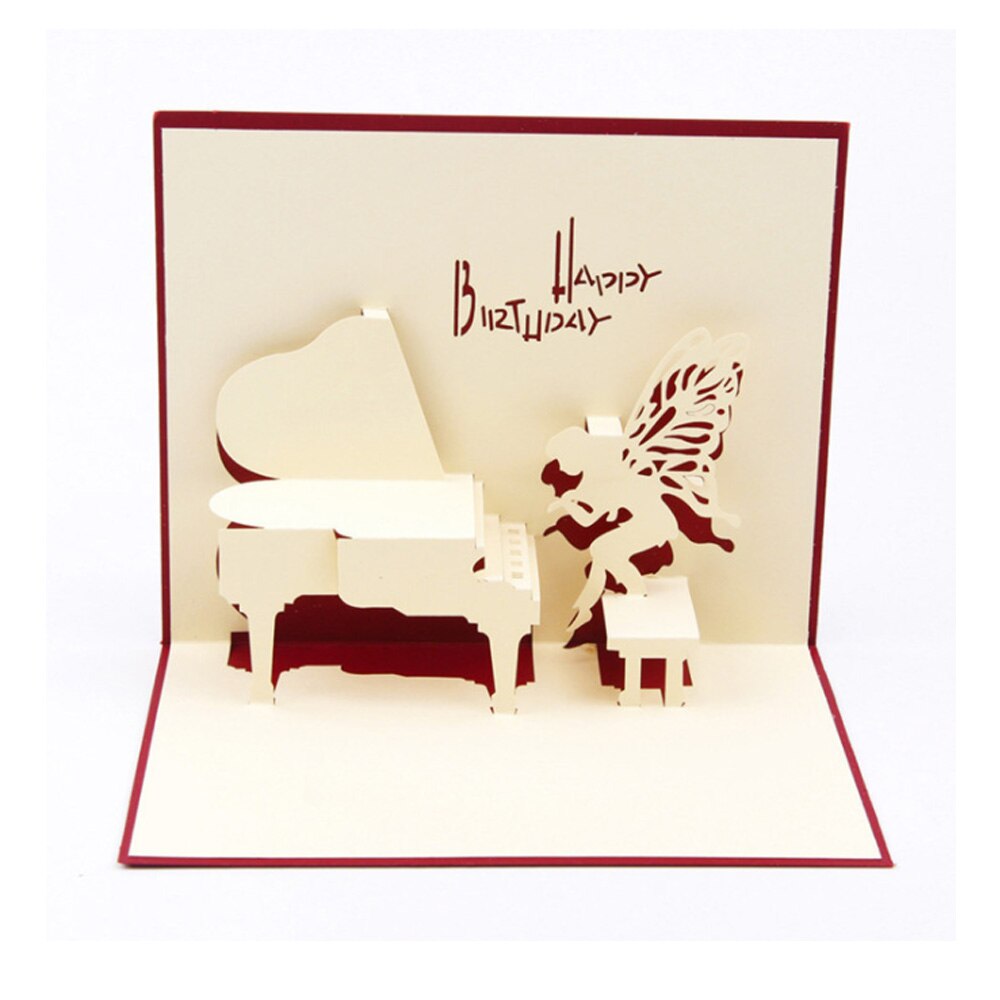 2 pièces rouge 3D Up carte de voeux musique Piano motif papier sculpture carte de voeux romantique noël anniversaire Aniversary cartes