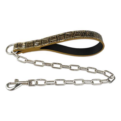 Correa de cadena duradera para perros pequeños y grandes que caminan, correa de arnés de Collar de plomo con asa de cuero, suministros para mascotas de Color dorado: Gold brown