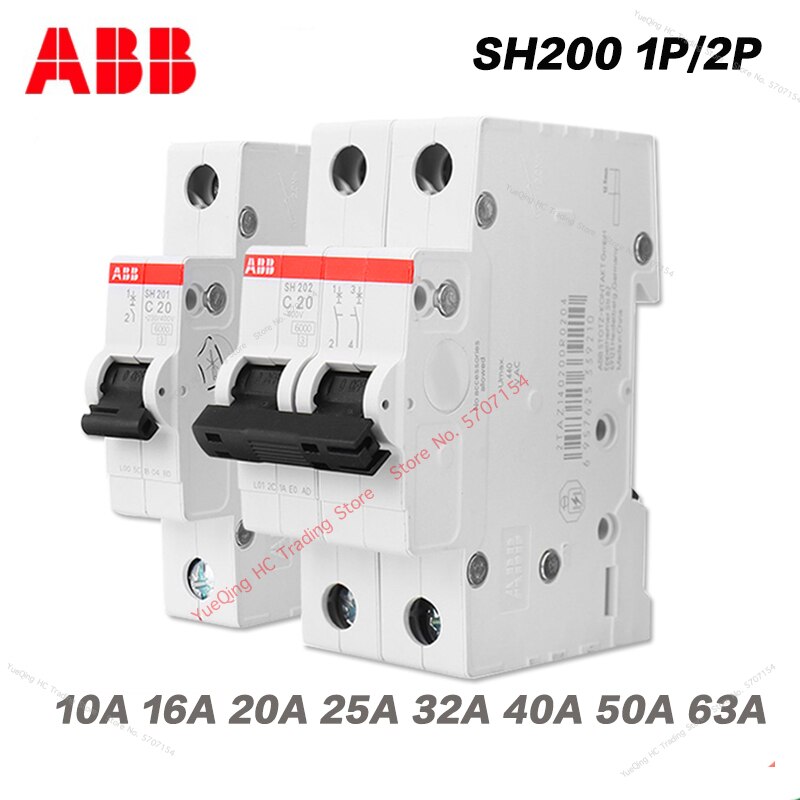 ABB Electric SH200 All Series MCB Miniature Circuit Breaker Air Switch AC 1P 2P C 10A 16A 20A 25A 32A 40A 63A Original Brand