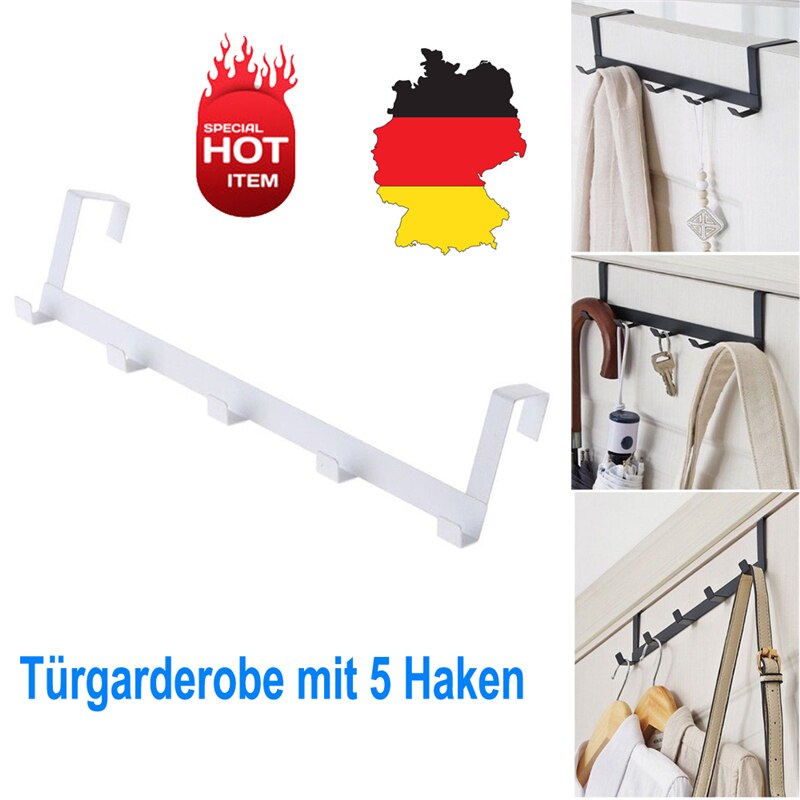 5 ganchos Suspensión de hierro sobre-el-perchero gancho de puerta de Metal de almacenamiento de titular de colgando abrigo Toalla de ahorrar espacio antideslizante
