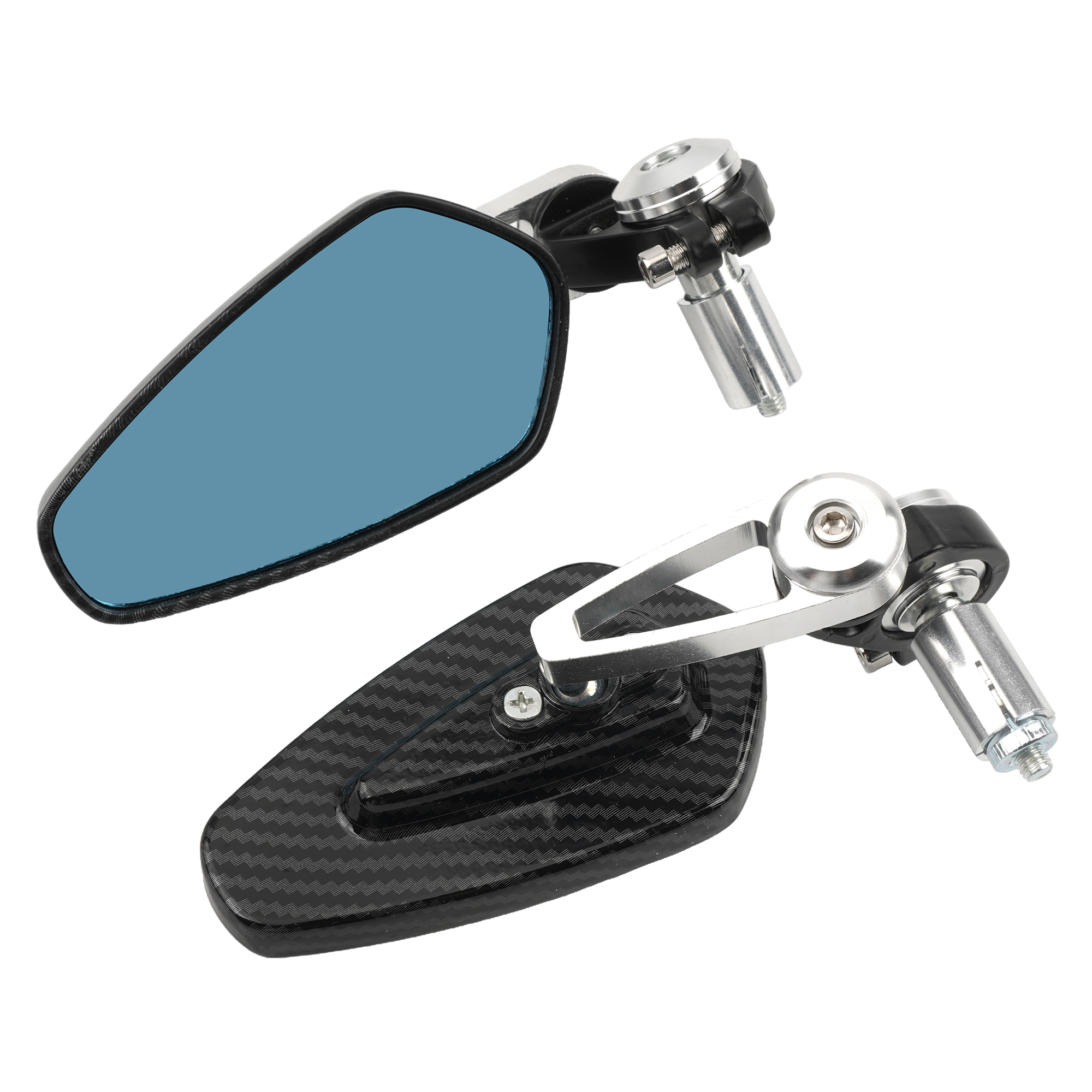 Motorcross 360 Draaibare Omgekeerde Achteruitkijkspiegel Motorfiets Carbon Fiber Accessoires Einde Stuur Gemodificeerde Spiegel: Zilver