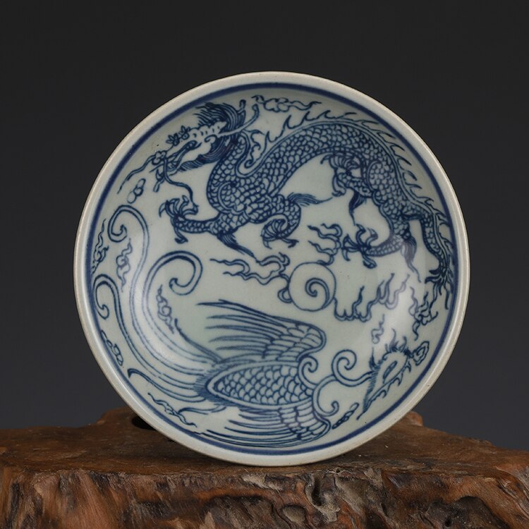 Jingdezhen Qing Dynastie Guangxu Blauw En Wit Herten Draak Plaat Antieke Oude Goederen Collectible Keramische Plaat: Light Grey