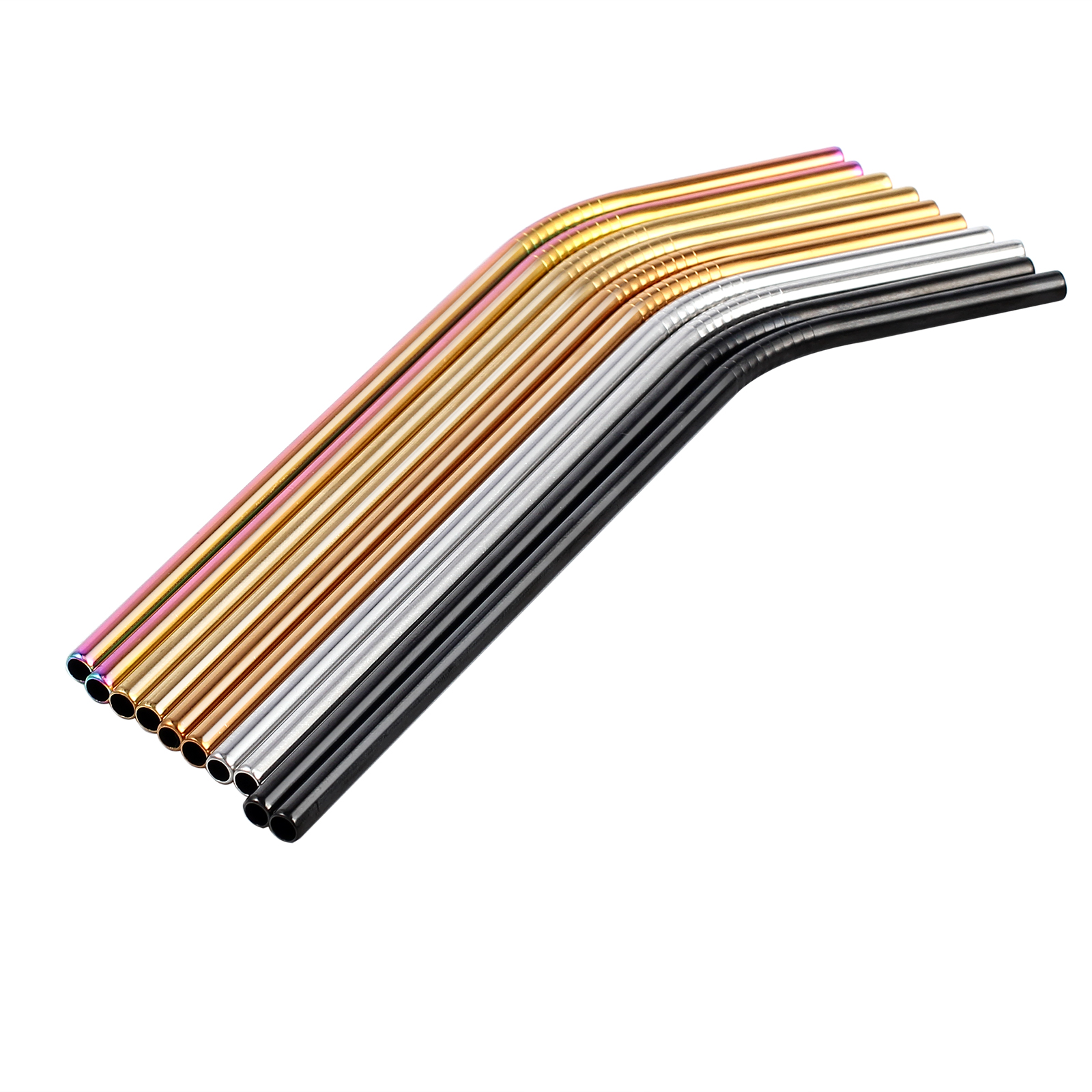 Neoteck-pajitas de Metal de acero inoxidable para bebidas, reutilizables y limpiadoras, surtido de pajitas dobladas con cepillos para fiestas, 10 Uds.