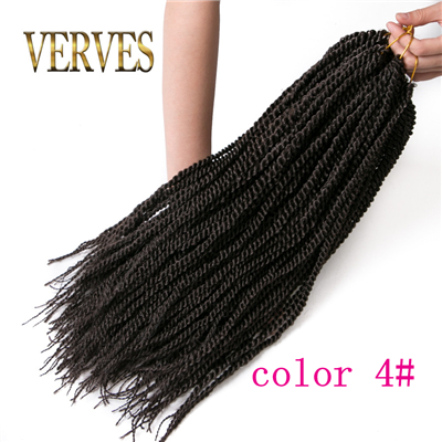 Verves ombre virkade flätor 6 pack ,30 trådar/pack 18 '', litet senegalesiskt twist hår syntetiskt flätat hårförlängningar brunt, grått: #4