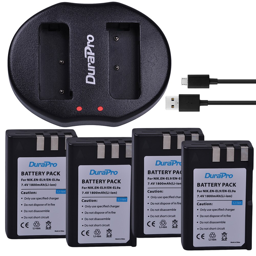 Durapro 4X1800Mah EN-EL9 En EL9 EN-EL9a Camera Li-Ion Batterij + Usb Charger Vervanging Voor Nikon D40 D40X d60 D3000 D5000