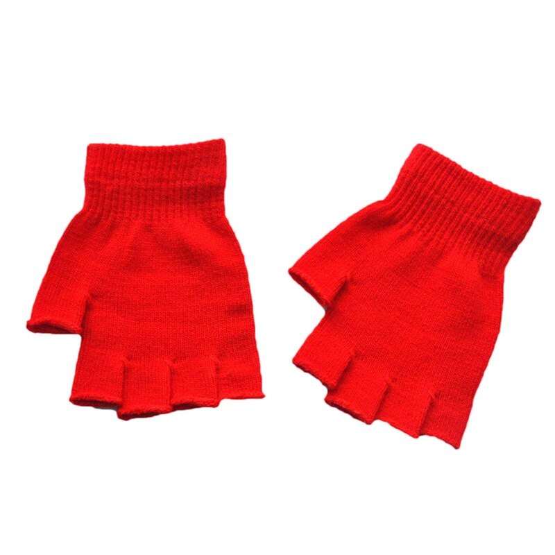 Kids Knitted Fingerless Gloves Autumn Winter Outdoor Stretch Elastic Warm Half Finger Students Cycling Gloves