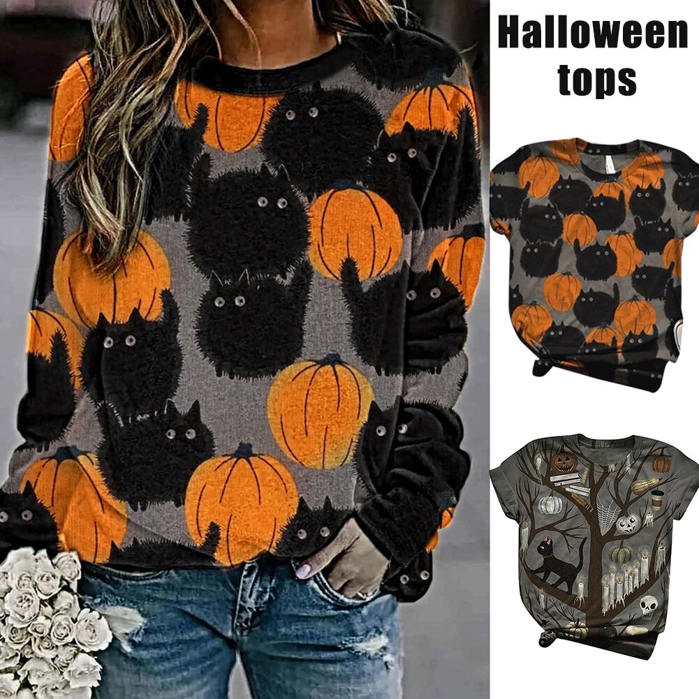 Halloween-print ronde hals casual t-shirt unisex halloween-patroon korte mouwen t-shirt top voor mannen vrouwen  hb88