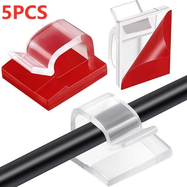 Self-adhesive Cable Organizer Clips Holder Wire Tie Clamp Management Car Home Data Cable Decorative Cord Bobbin Winder Manager: 5PCS-Transparent