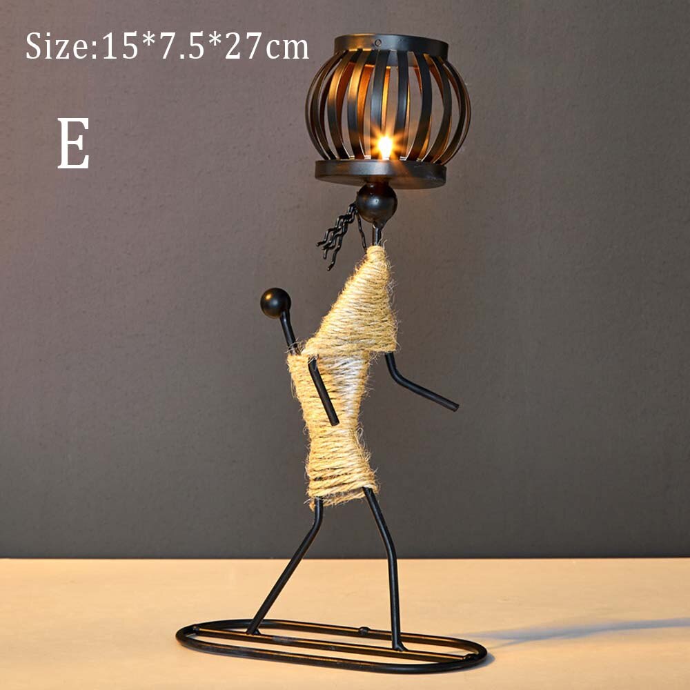 Nordique métal chandelier abstrait caractère Sculpture bougeoir décor à la main Figurines décoration de la maison Art: E