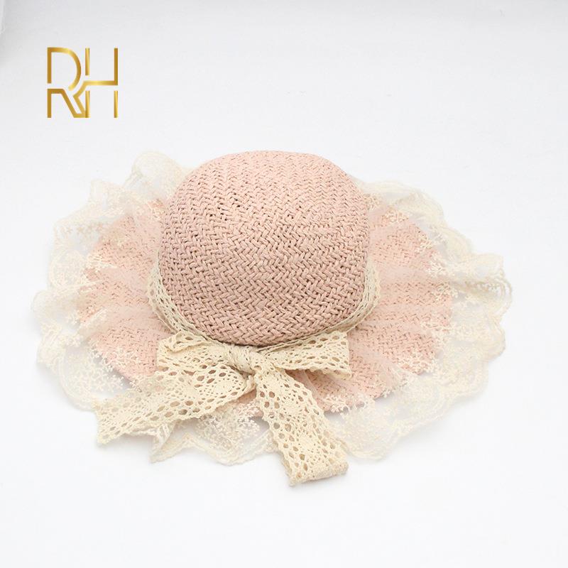 Baby sommer tilbehør barn baby stråhatt jente gutt blonder felle hatter prinsesse sommer bøtte strå solhatt lue rh