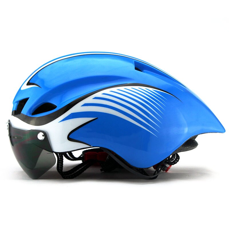 290g aero tt cykelhjelm beskyttelsesbriller cykling racercykel sportssikkerhed tt hjelm i skimmel cykel beskyttelseshjelm: Blå hvid