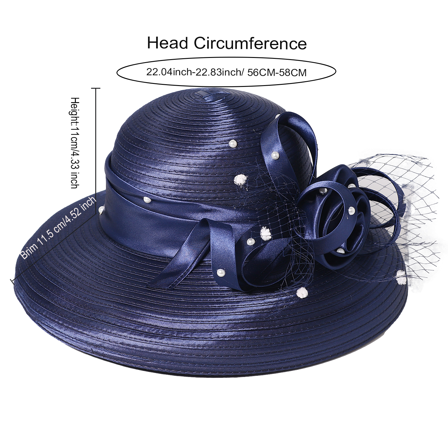 Fs kentucky derby-hattar med brett brätte, marinblå slöja, blommig kyrkhatt för kvinnor, sommartebjudningshatt, fascinatorkeps, feminin hatt