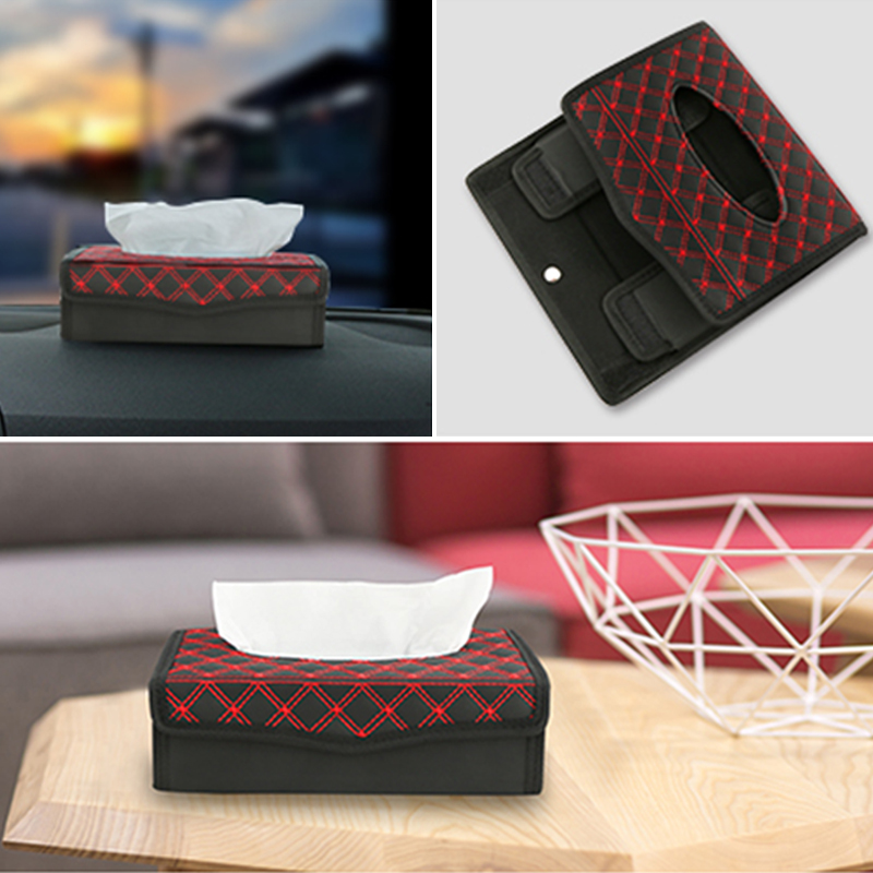 Caja de pañuelos de coche de cuero PU, porta toallas de papel automático para Reposabrazos de tablero, escritorio de oficina, caja de pañuelos de papel plegable, accesorios