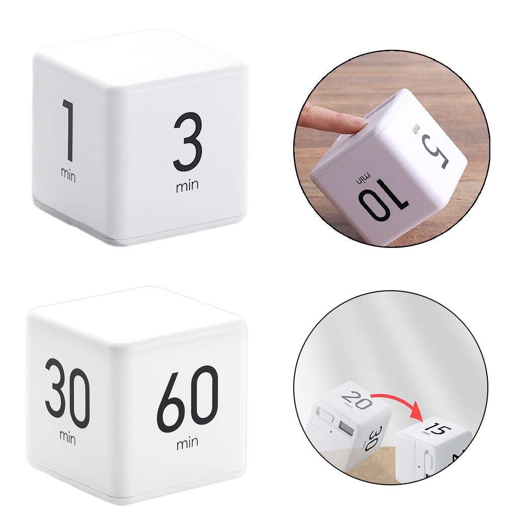 Cube Timer Alarm Clock for Study Workout Timer w/ LED Display Reminder, Time Management White Kitchen Timer