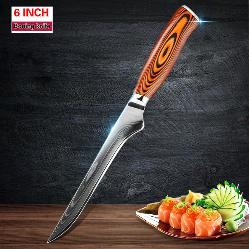 6 Inch Boning Knife High Carbon Butcher Knife Japanese VG10 Damascus Steel Kitchen Knife Wood Handle Utility Knife