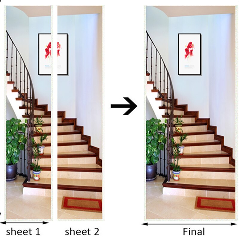 3D Wall Door Sticker Modern Spatial Expansion Stairs Wallpaper PVC Self-Adhesive Waterproof 3D Door Murals Home Decals