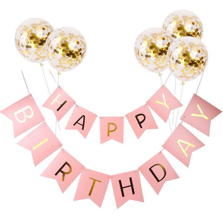 1 set grattis på födelsedagen brev banderoll roséguld konfetti luftballonger baby shower födelsedagsfest dekorationer unga flickor barn pa