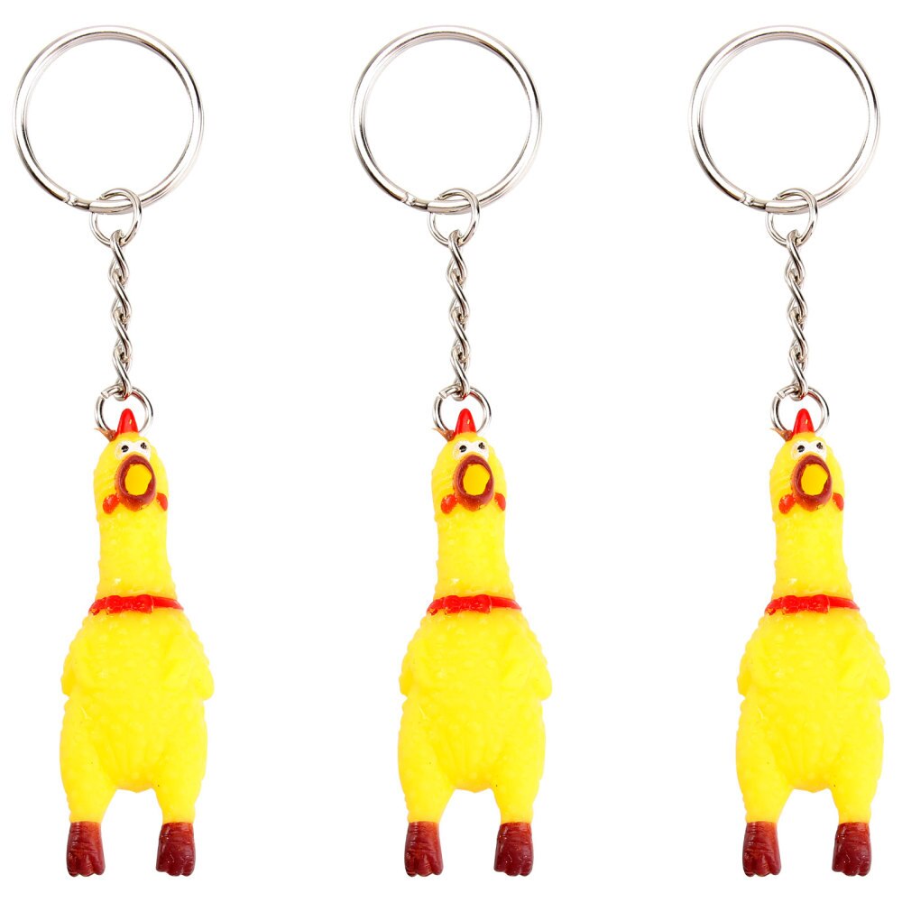3 Pack Squeeze Screaming Kip Sleutelhanger Grappige Geel Squeaking Kip Hanger Voor Sleutels Tassen Telefoons