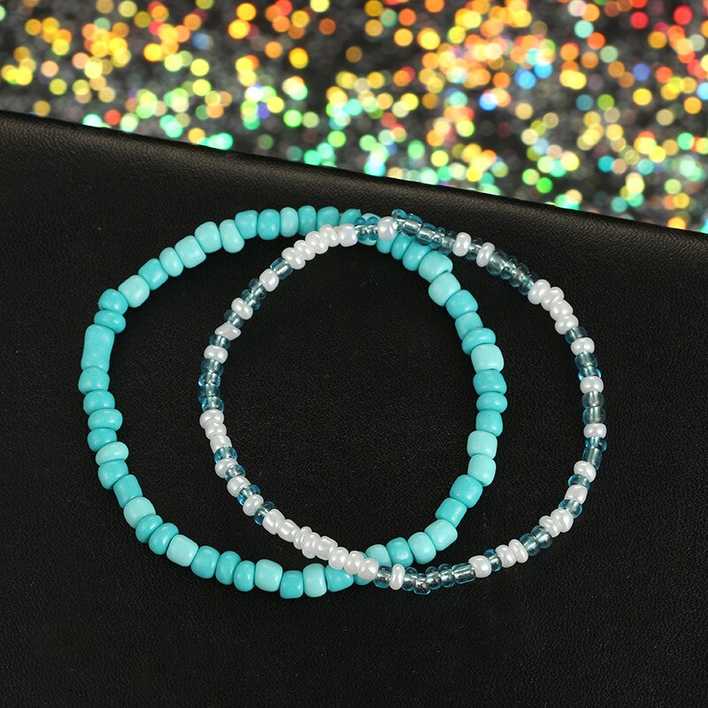 5Pcs Bohemian Beaded Sennit Ankle Bracelets Set Multilayer Wave Charm Knitted Bracelets Women Anklet Foot Jewelry