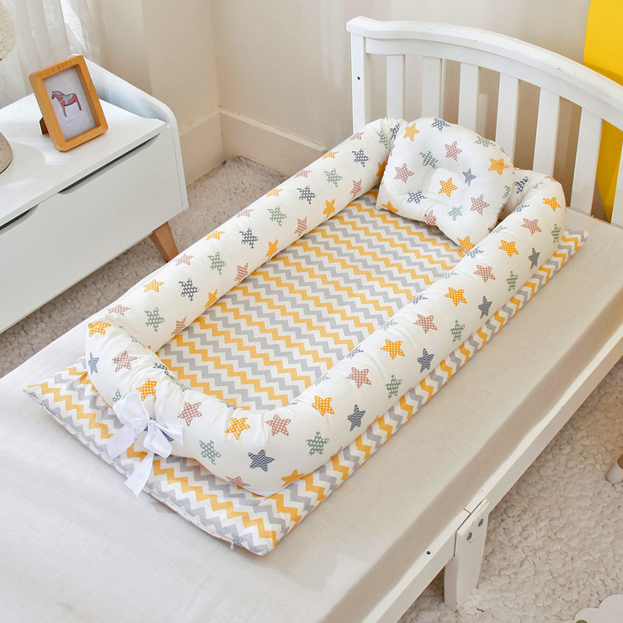 Portable Travel Baby Crib Removable Washable Kids Bed Multifunction Nursling Outdoor Toddler Nest: Yellow stars