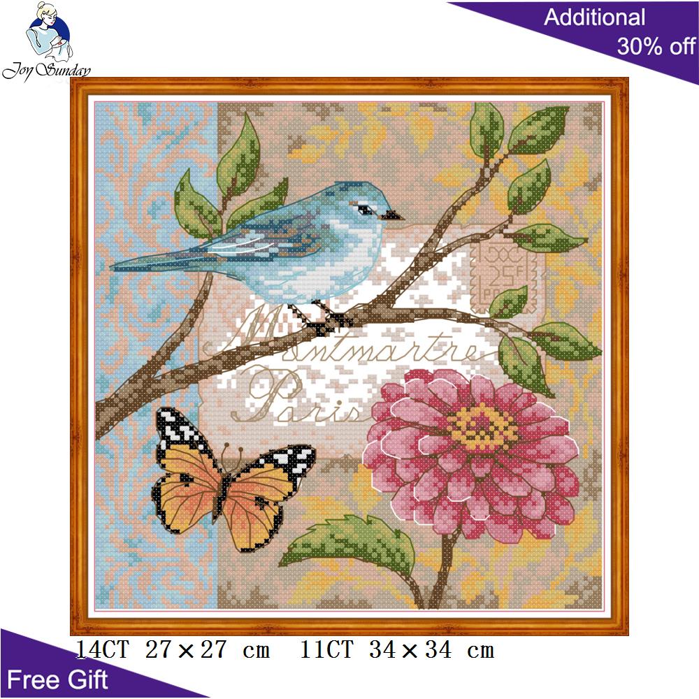 Kit de punto de cruz de pájaro y flor para decoración del hogar, juego de bordado de pájaro y flor, DA504, 14CT, 11CT, con estampado y cuentas, para dormir, hermoso Animal